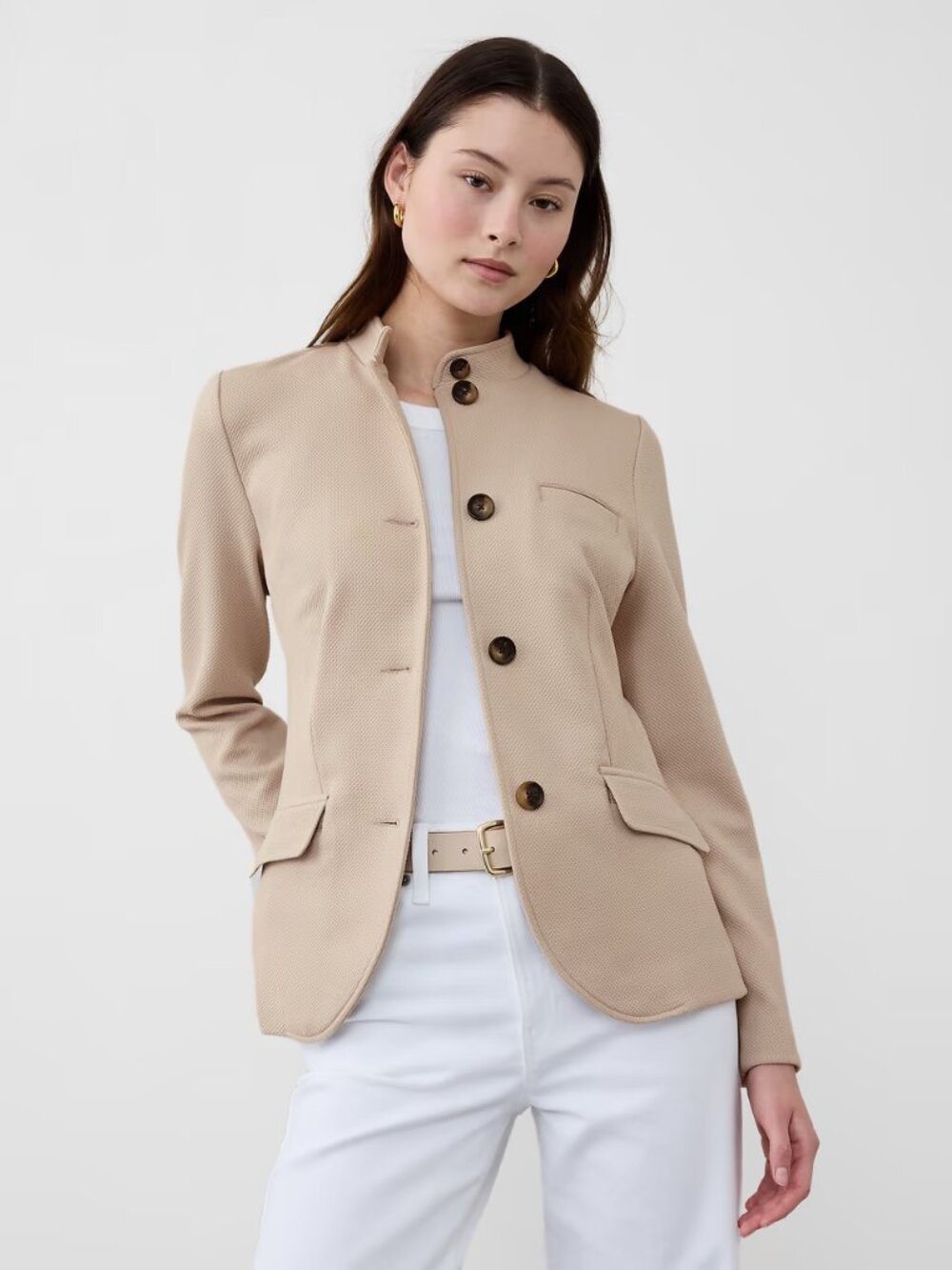 Banana Republic Women's Pique knit Dark Navy Mandarin Collar Blazer